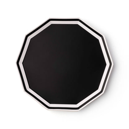 BLACK AND WHITE DECAGON DINNER PLATES