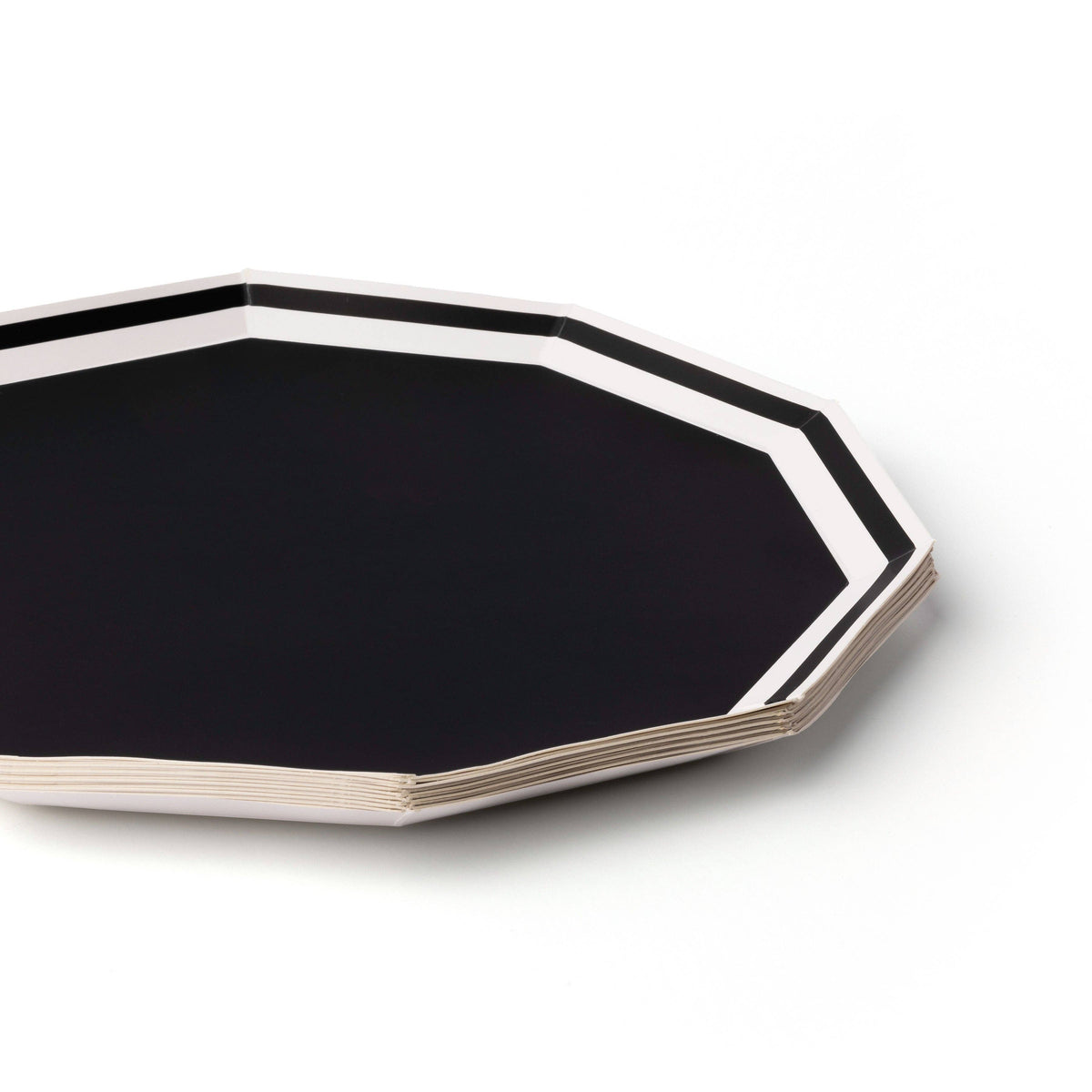 BLACK AND WHITE DECAGON DINNER PLATES