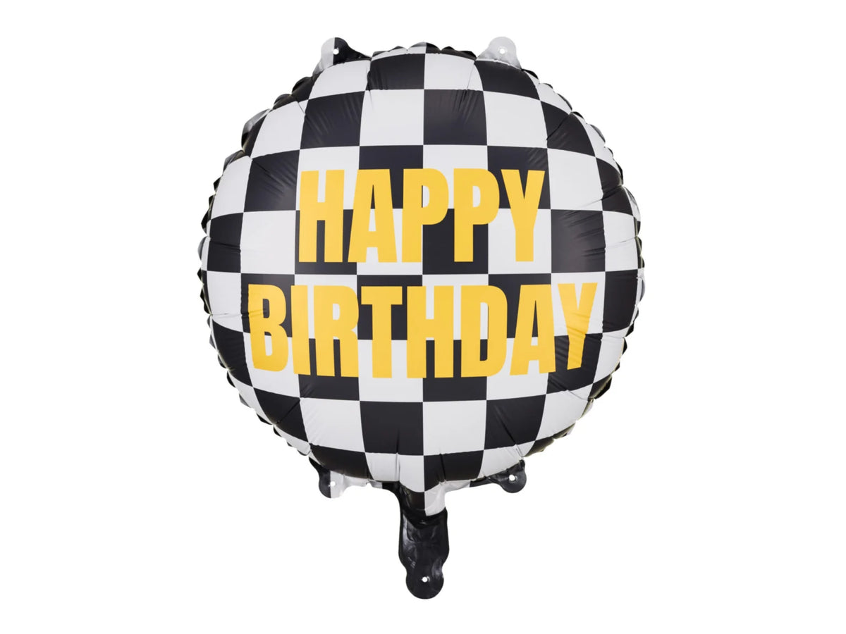 Foil Balloon Checkered Flag Happy Birthday