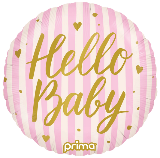 18” Round Hello Baby Pink Stripes