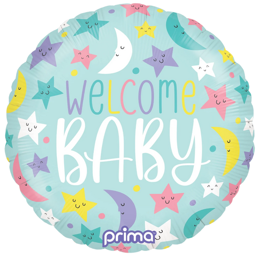 18” Round Welcome Baby Moons & Stars