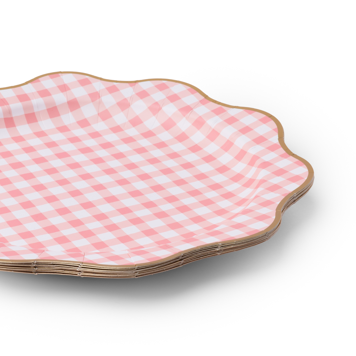 ELEGANT PETAL PINK GINGHAM DINNER PLATES