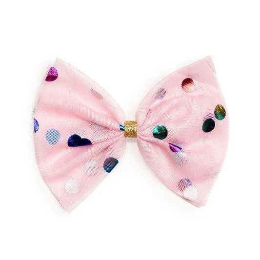 Pink Confetti Tulle Bow Clip - Kids Hair Clip - Hair Bows