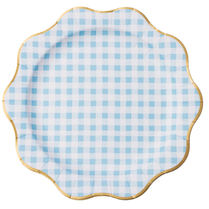 ELEGANT SKY BLUE GINGHAM DINNER PLATES