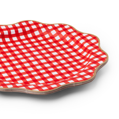 ELEGANT CHERRY RED GINGHAM DINNER PLATES