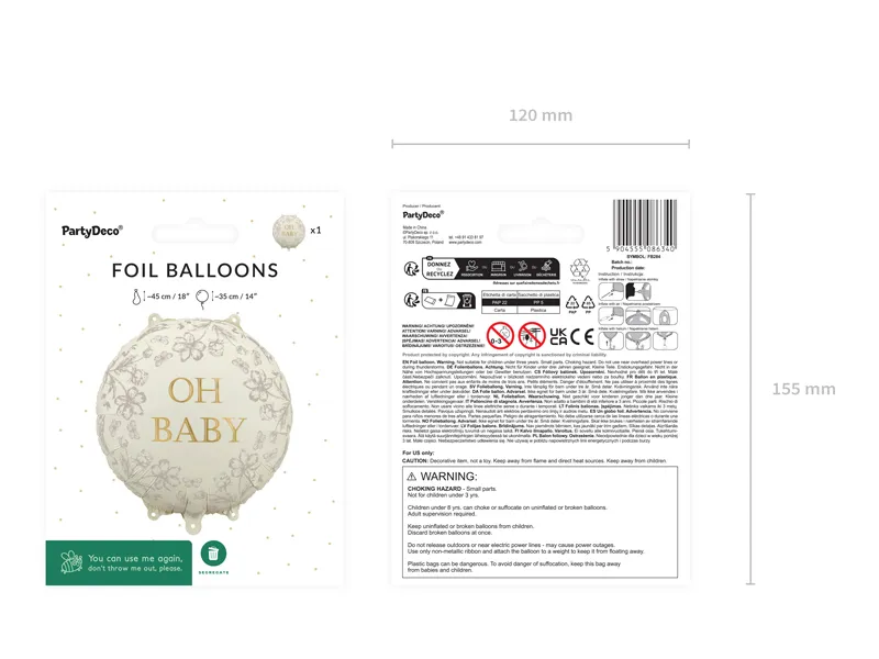 Foil Balloon Disc Oh Baby (35X35CM)