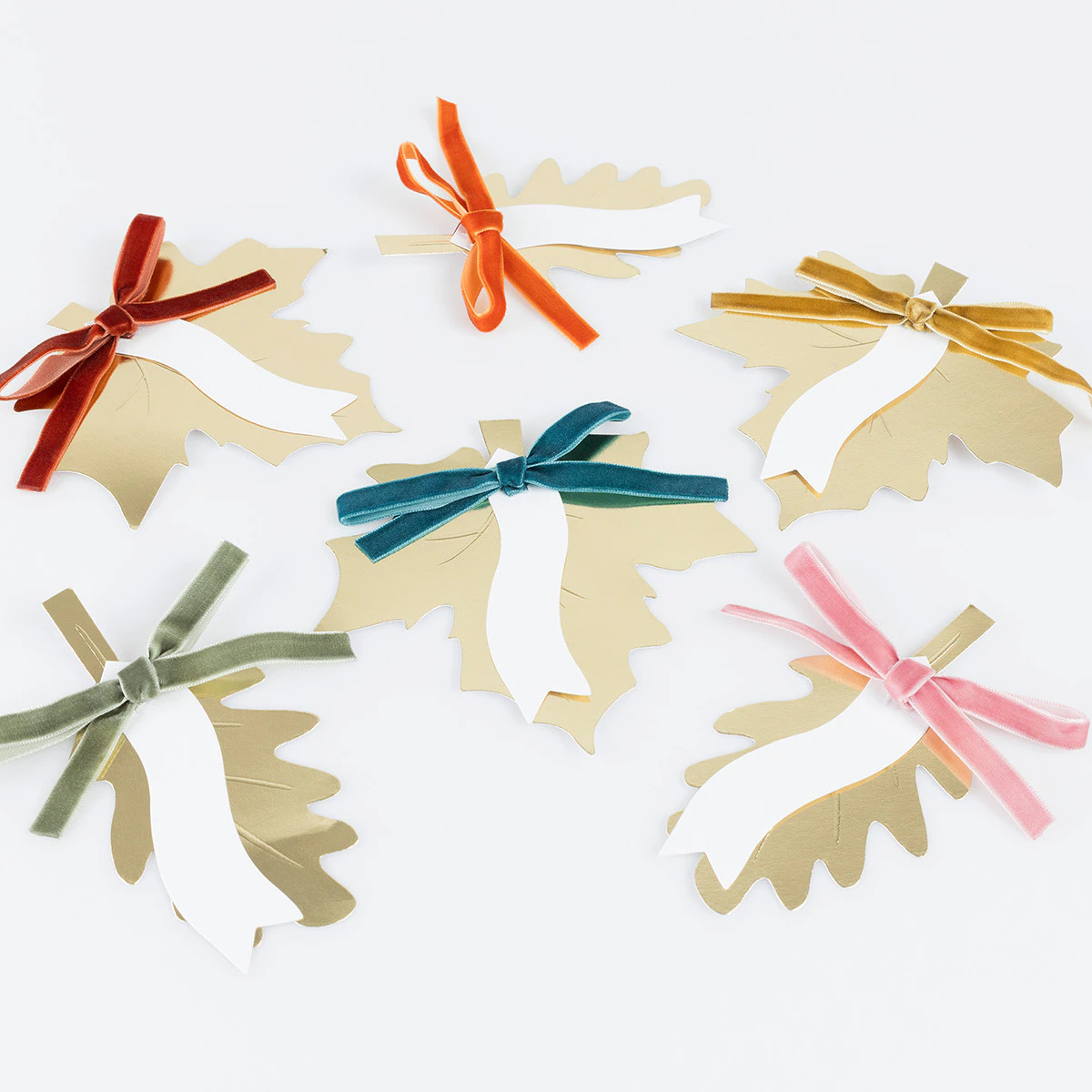 Gold Leaf Bow Place Cards (x 6)