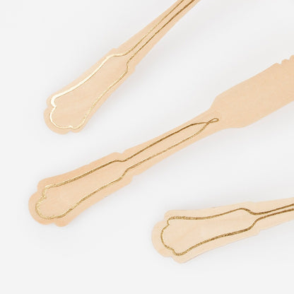 Elegant Gold Foil Detail Wooden Cutlery Set (x 24)