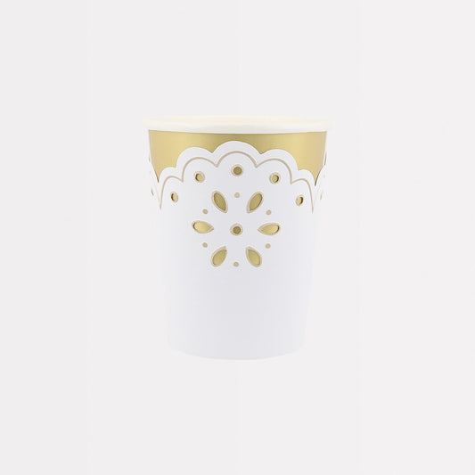 Broderie Anglaise Lace White Cups (x 8)