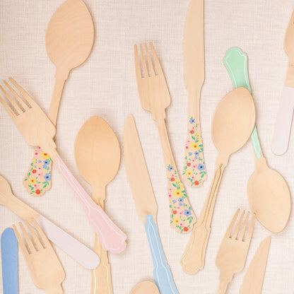 Elegant Mixed Color Wooden Cutlery Set (x 24)