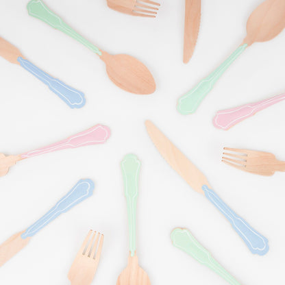 Elegant Mixed Color Wooden Cutlery Set (x 24)