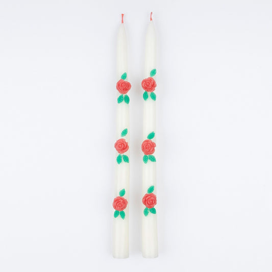 Rose Taper Candles (x 2)