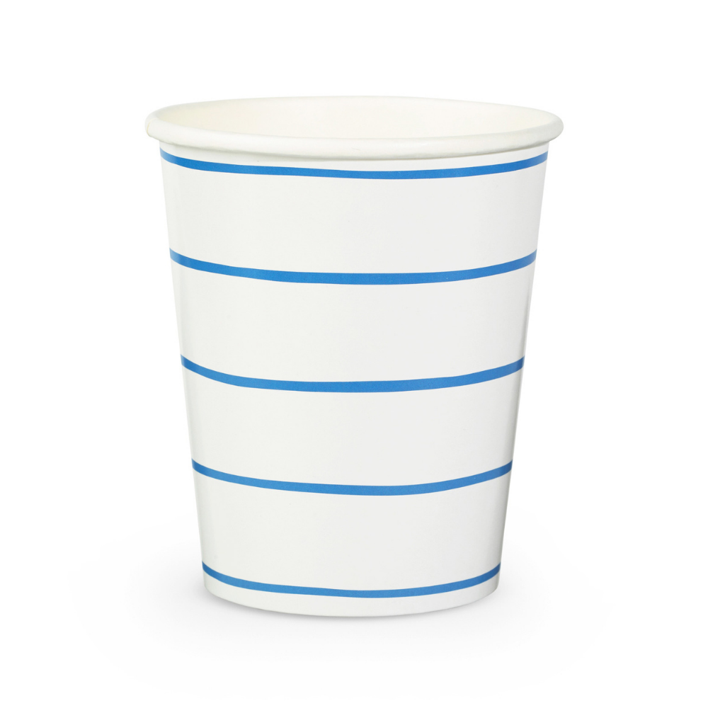 Frenchie Striped Cobalt 9 oz Cups - 8 Pk.